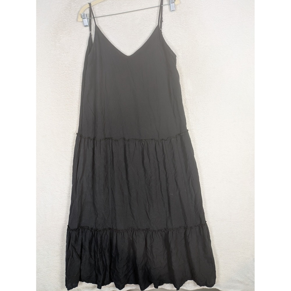 Ingrid & Isabel Maxi Dress Women's Small Black Tiered Lyocell Linen Adjustable